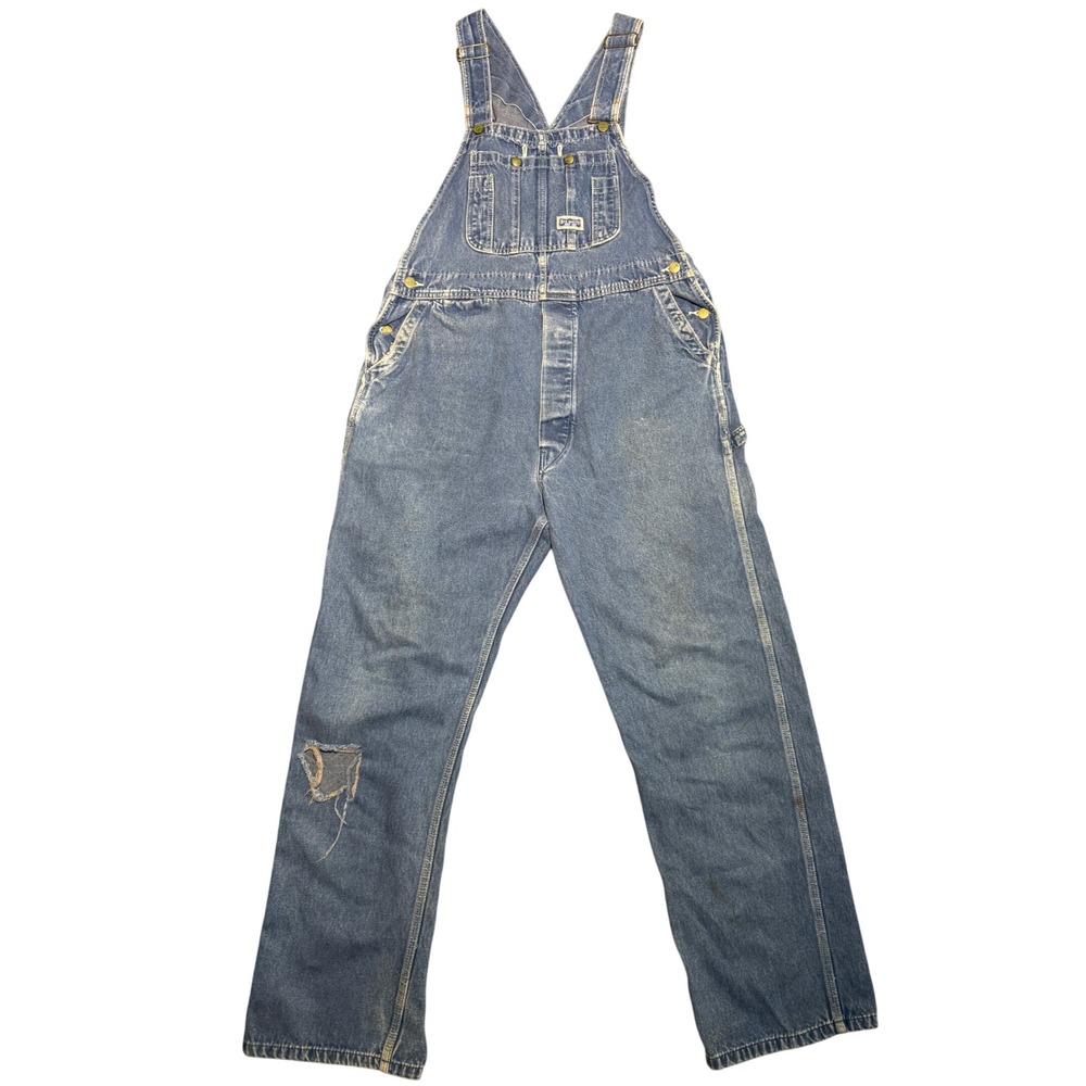 Big Smith Mens Distressed Denim Bib Overalls Medium Wash Workwear Blue 41